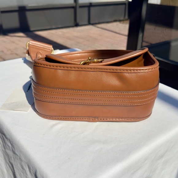 ZARA Structured Cognac Top Handle Bag w/ Statement Gold Clasp - Picture 13 of 14